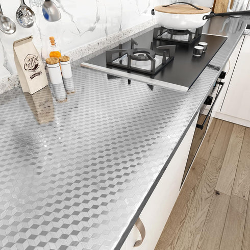WESTICK Stainless Steel Contact Paper 80”x15.75” Oil Proof Stainless Steel Wallpaper Peel and Stick Kitchen Wallpaper Heat Resistant Silver Contac...